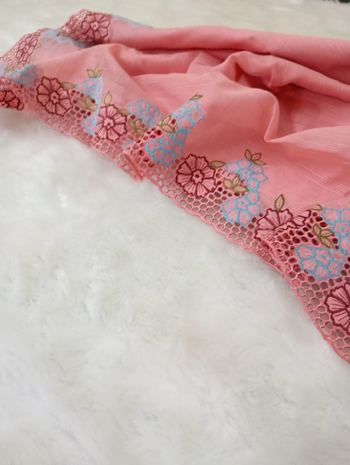 Peach beauty collection silky kota cutwork embroidery sarees Silky kota cutwork sarees