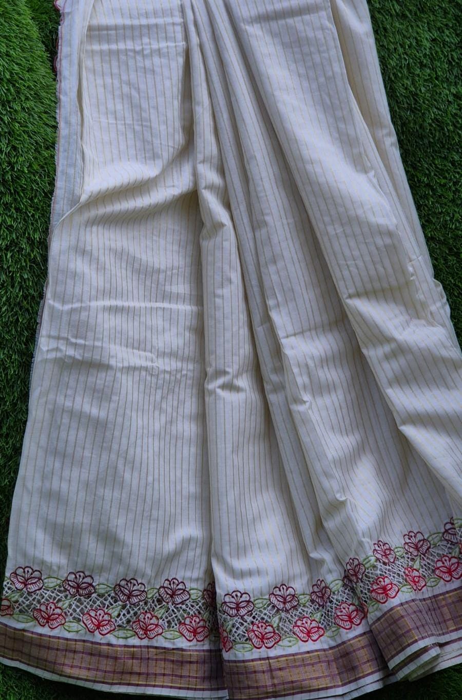 Beautiful Kerala saree and blouse with cutwork Embroidery Kerala saree