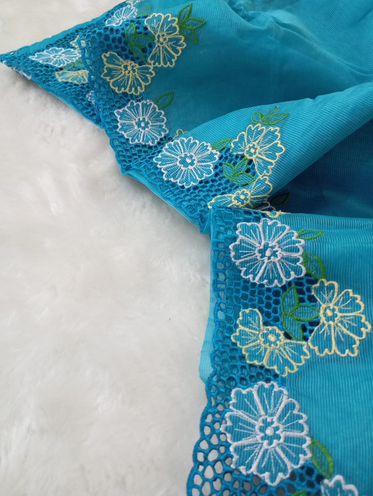 Blue green floral cutwork embroidery premium sarees collection
