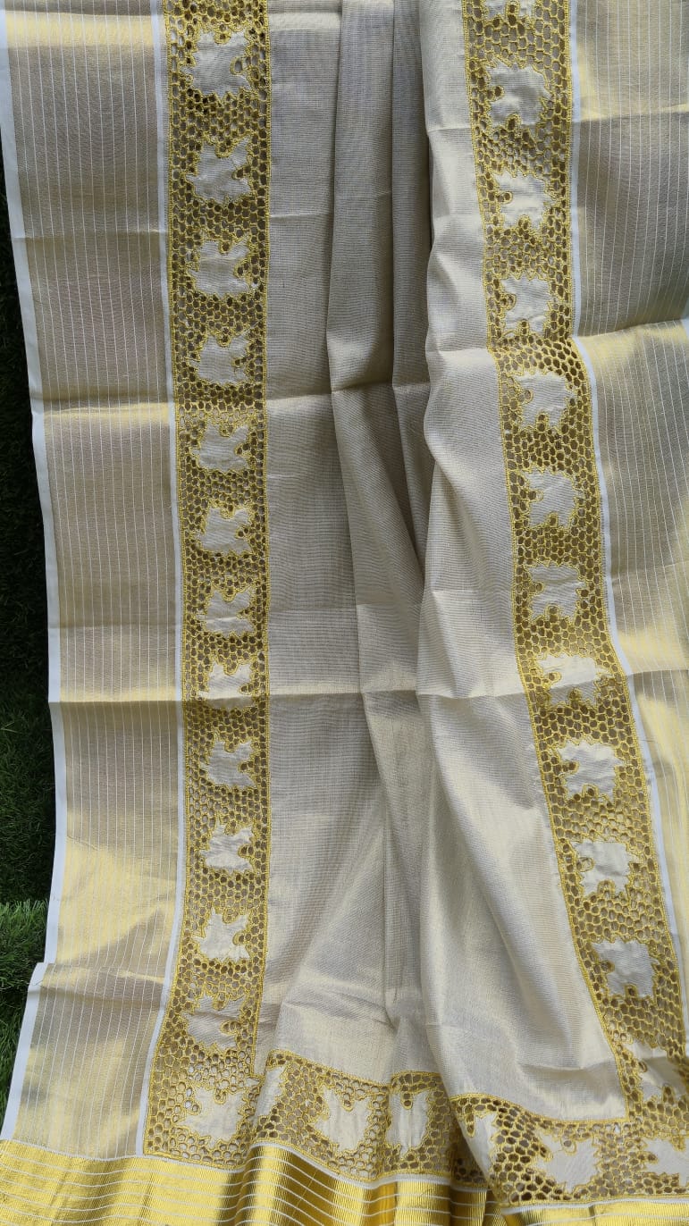 Kerala saree and blouse with cutwork Kerala saree