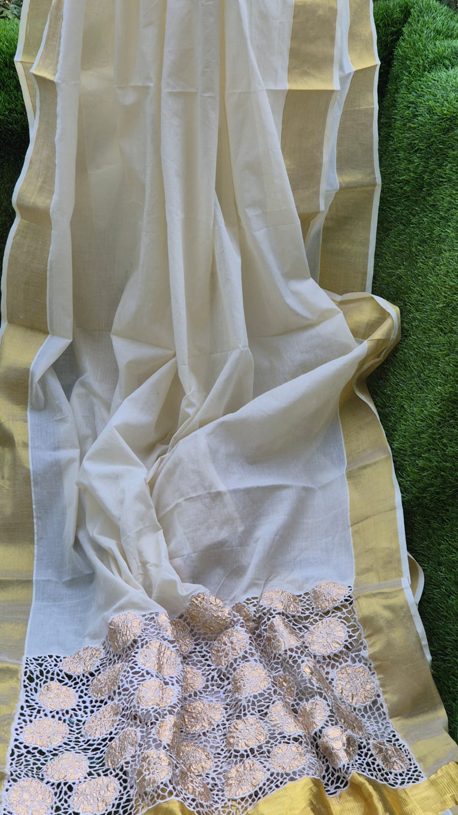 Kerala cotton saree and blouse with work Kerala saree
