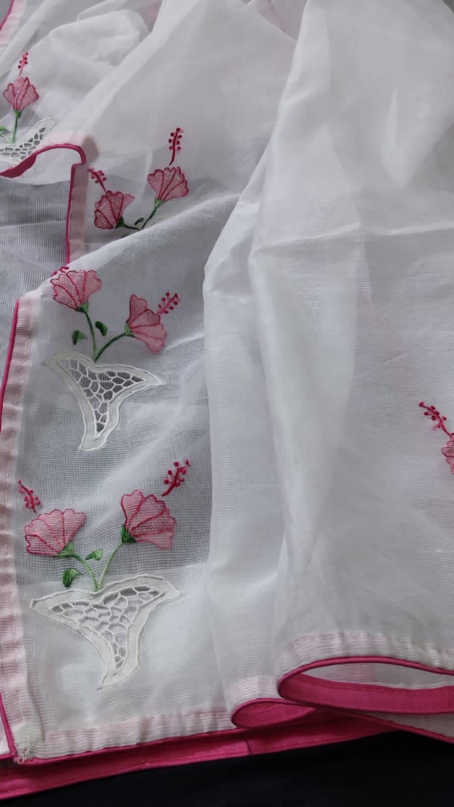 Pink white Beauty Twine Cutwork Sarees Collection Twine cutwork collection