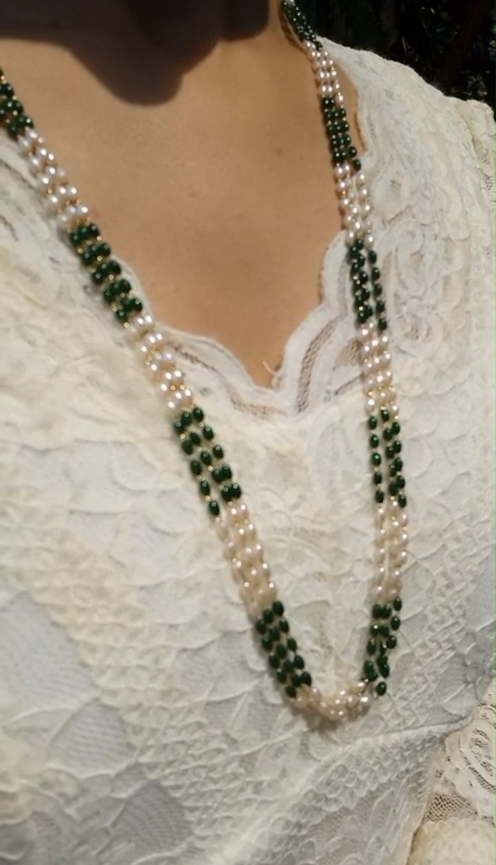 Beautiful 3 layer Rice Pearl Neckpiece Code : OWG3 Pearl Jewellery