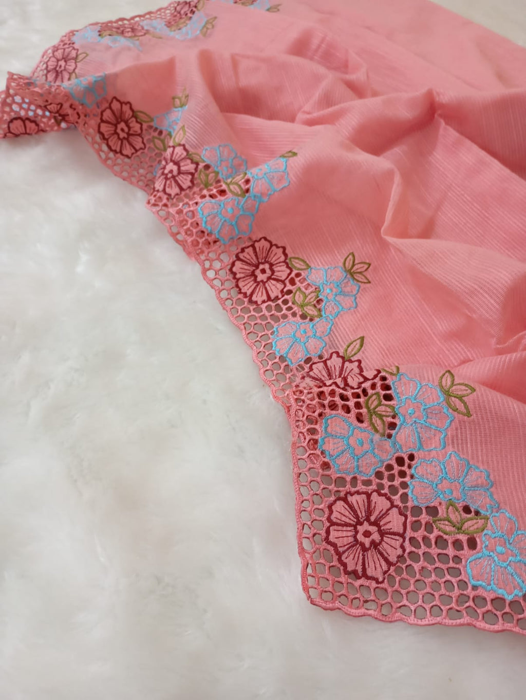 Peach beauty collection silky kota cutwork embroidery sarees Silky kota cutwork sarees