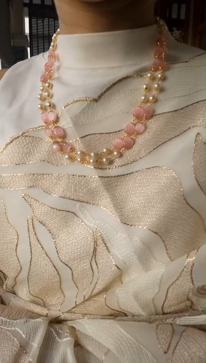 Beautiful Two layer pastel pink monalisa beads and Pearl combination 2 layer neck piece CODE: MPP2 Pearl Jewellery