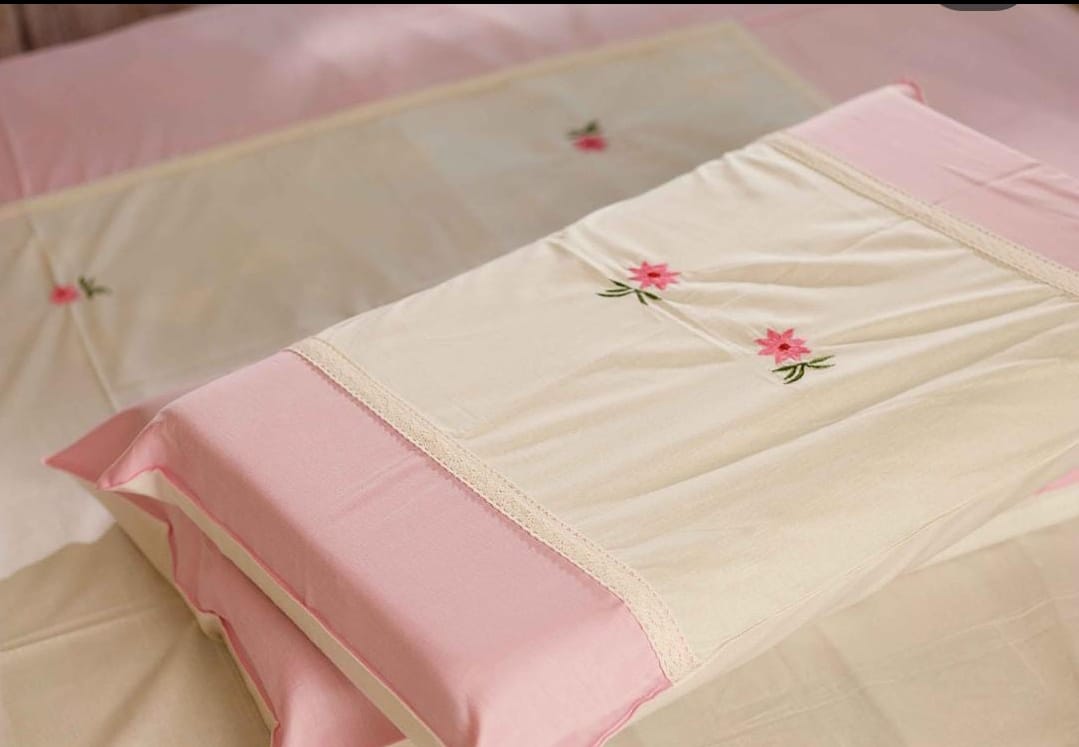Premium pastel shades elegant Designer Embroidery Bedsheets Collection Pink red Bedsheets