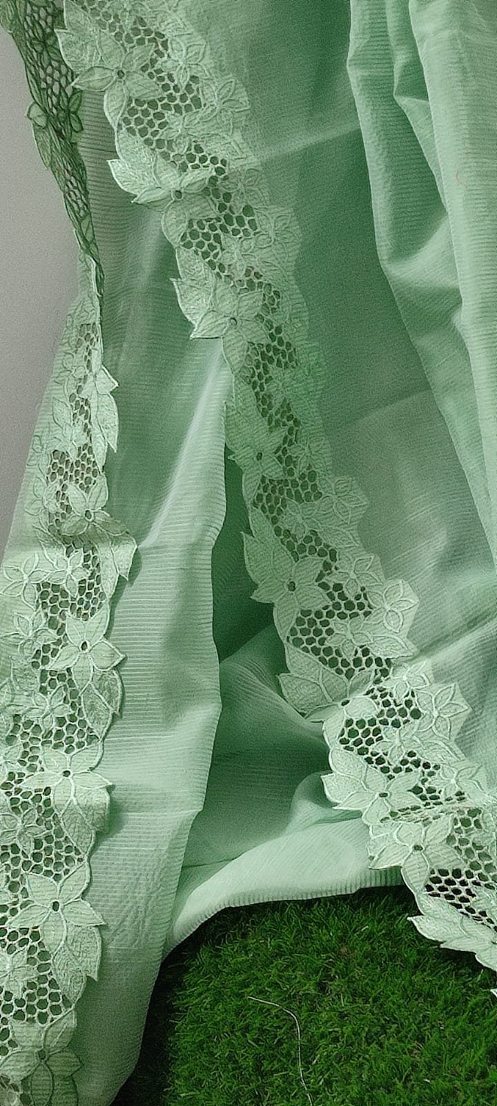 Elegant silky kota cutwork embroidery sarees Green Silky kota cutwork sarees
