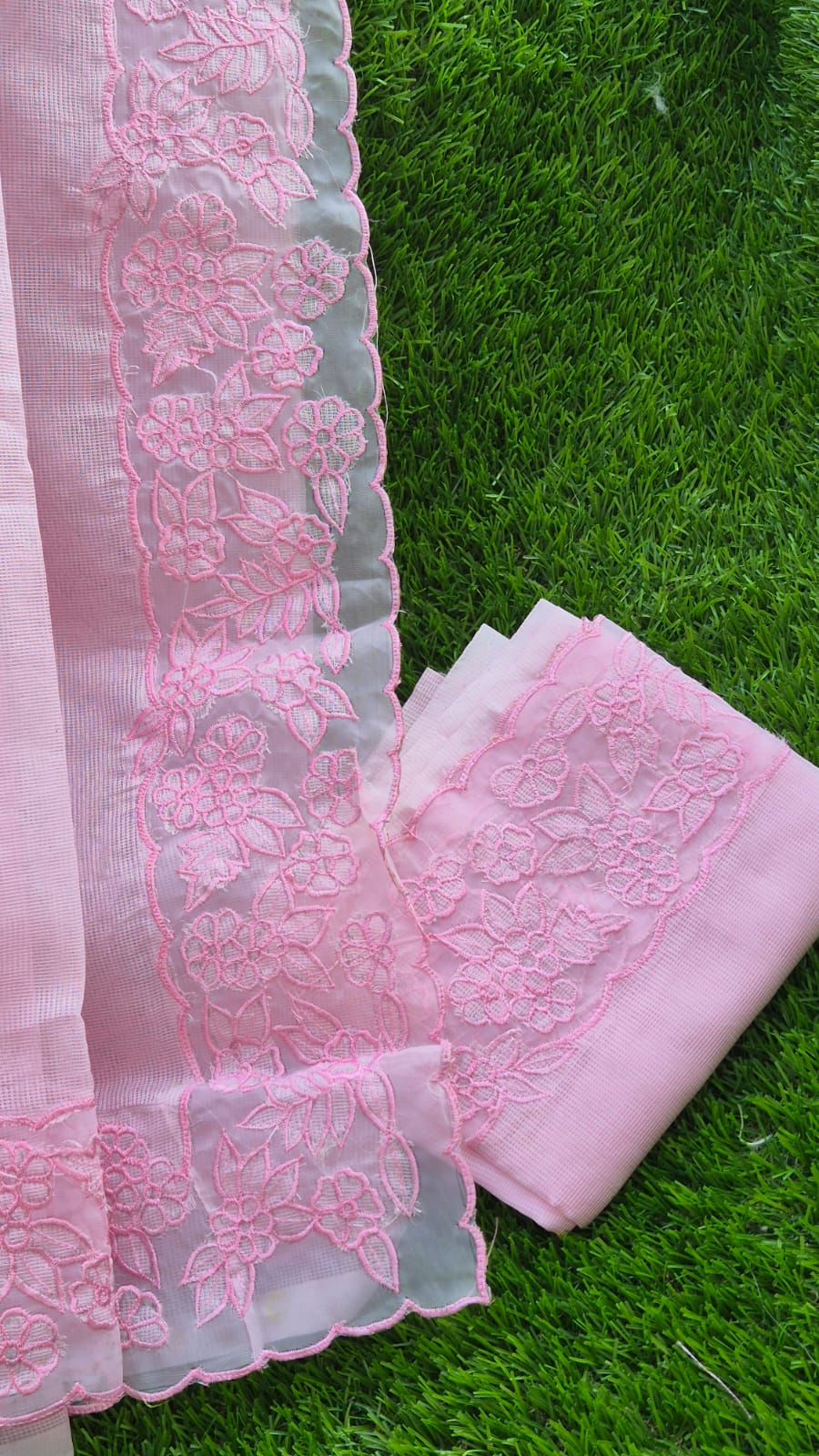 Premium pink Kota designer sarees with organza border Kota embroidery sarees