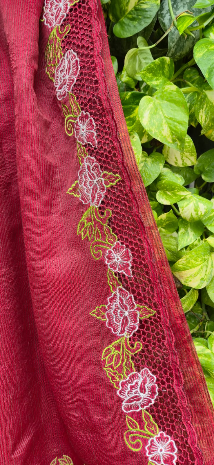 Boutique collection red cutwork embroidery premium sarees collection Silky kota cutwork sarees