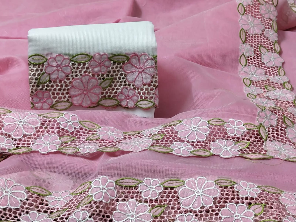 Pink beauty collection silky kota cutwork embroidery sarees Silky kota cutwork sarees