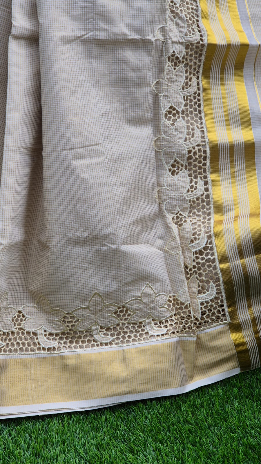 Beautiful Kerala saree and blouse with cutwork - Festival special Kerala saree