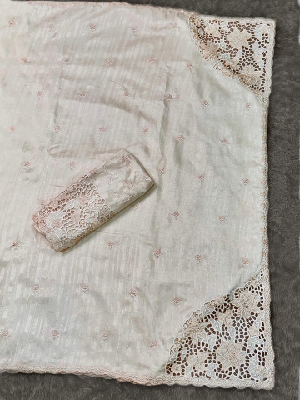 Beautiful cutwork embroidery on matkaa tussar silk sarees Designer sarees collection