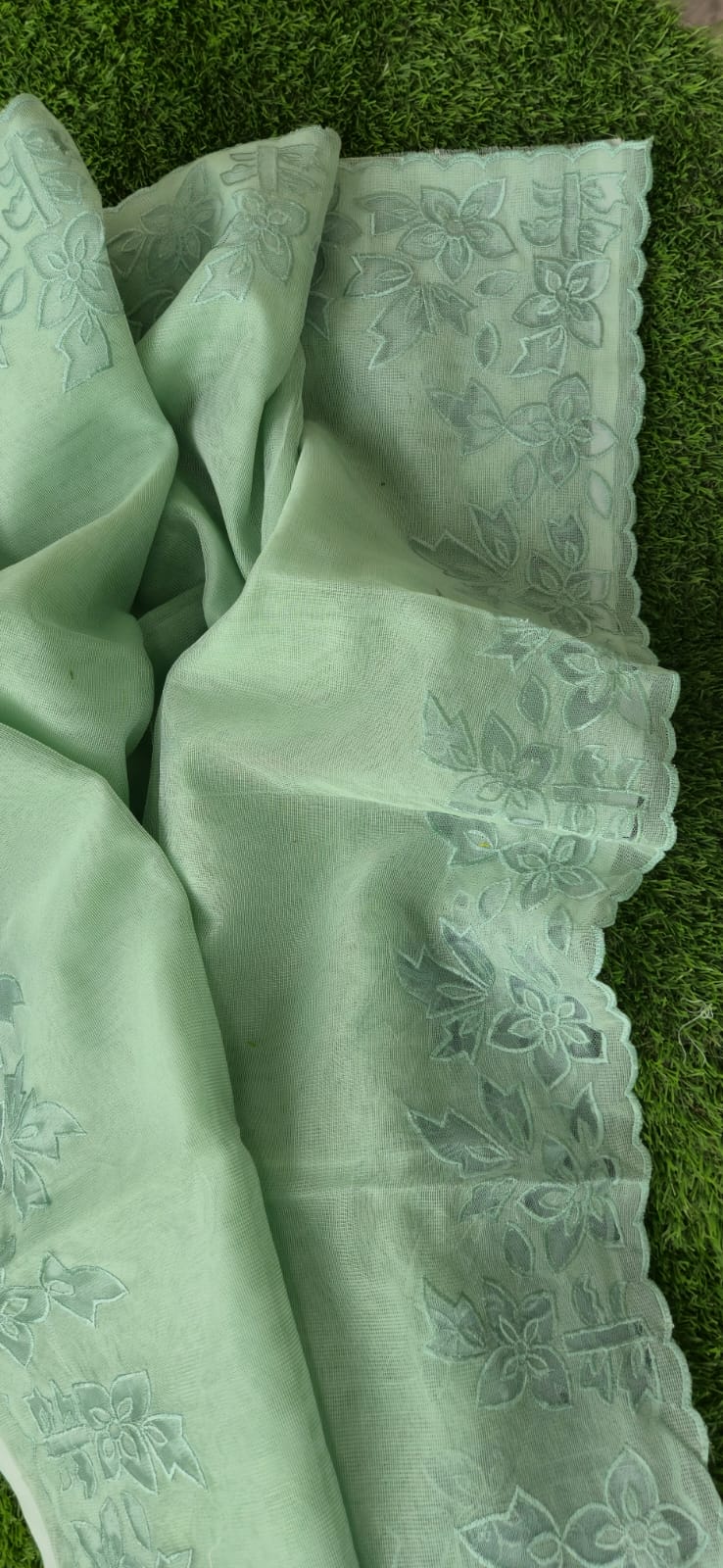 Premium Silky Kota green embroidery designer applique sarees Kota embroidery sarees