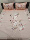 Premium pastel shades patch Designer Embroidery Bedsheets Collection Peach floral Bedsheets