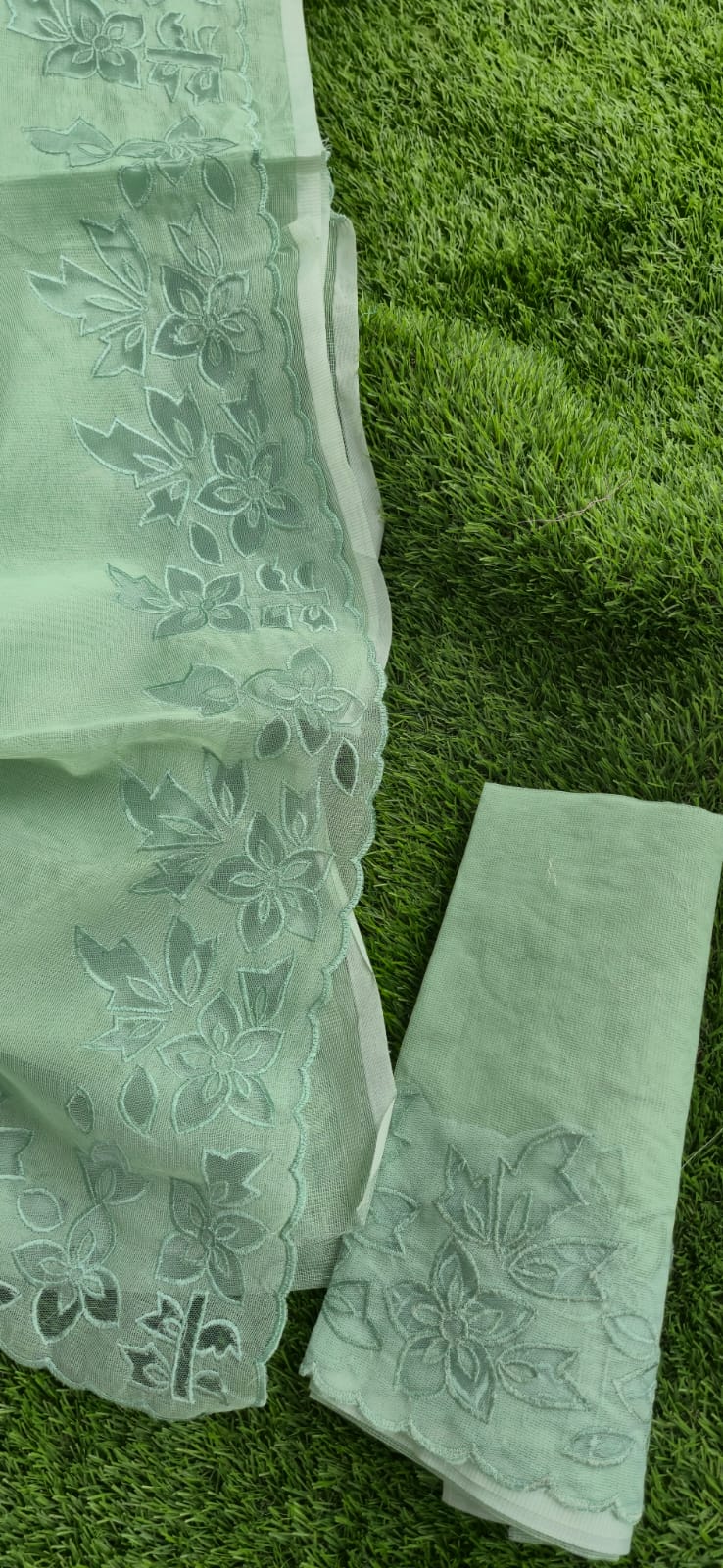 Premium Silky Kota green embroidery designer applique sarees Kota embroidery sarees