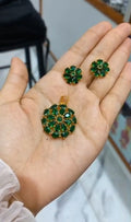 Premium plated green amethyst stone Pendant With Chain and matching earstuds Code : PG2 Jewel byjuwaan