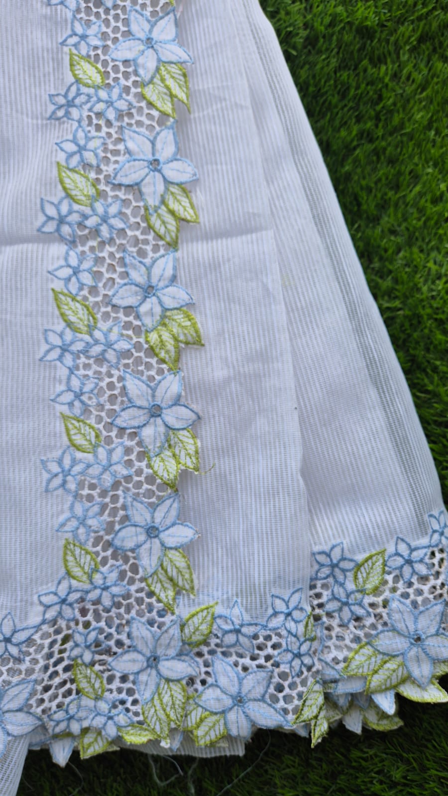 White floral cutwork embroidery premium sarees collection Silky kota cutwork sarees