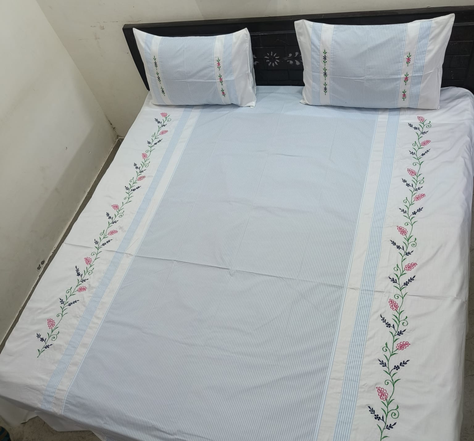 Premium elegant Designer Embroidery Bedsheets Collection Blue floral Bedsheets