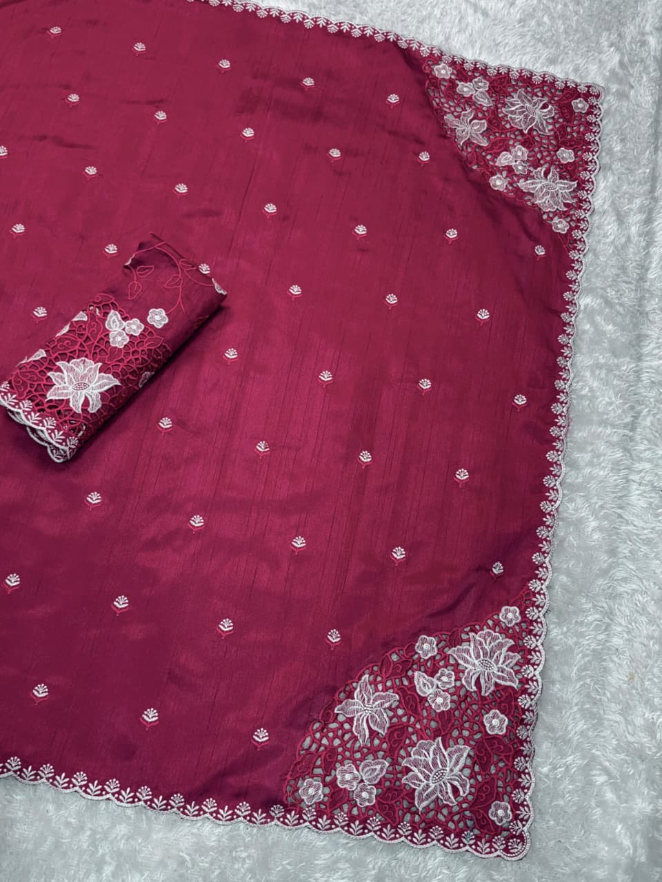Beautiful cutwork embroidery on matkaa tussar silk sarees Designer sarees collection