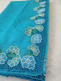 Blue green floral cutwork embroidery premium sarees collection Blue