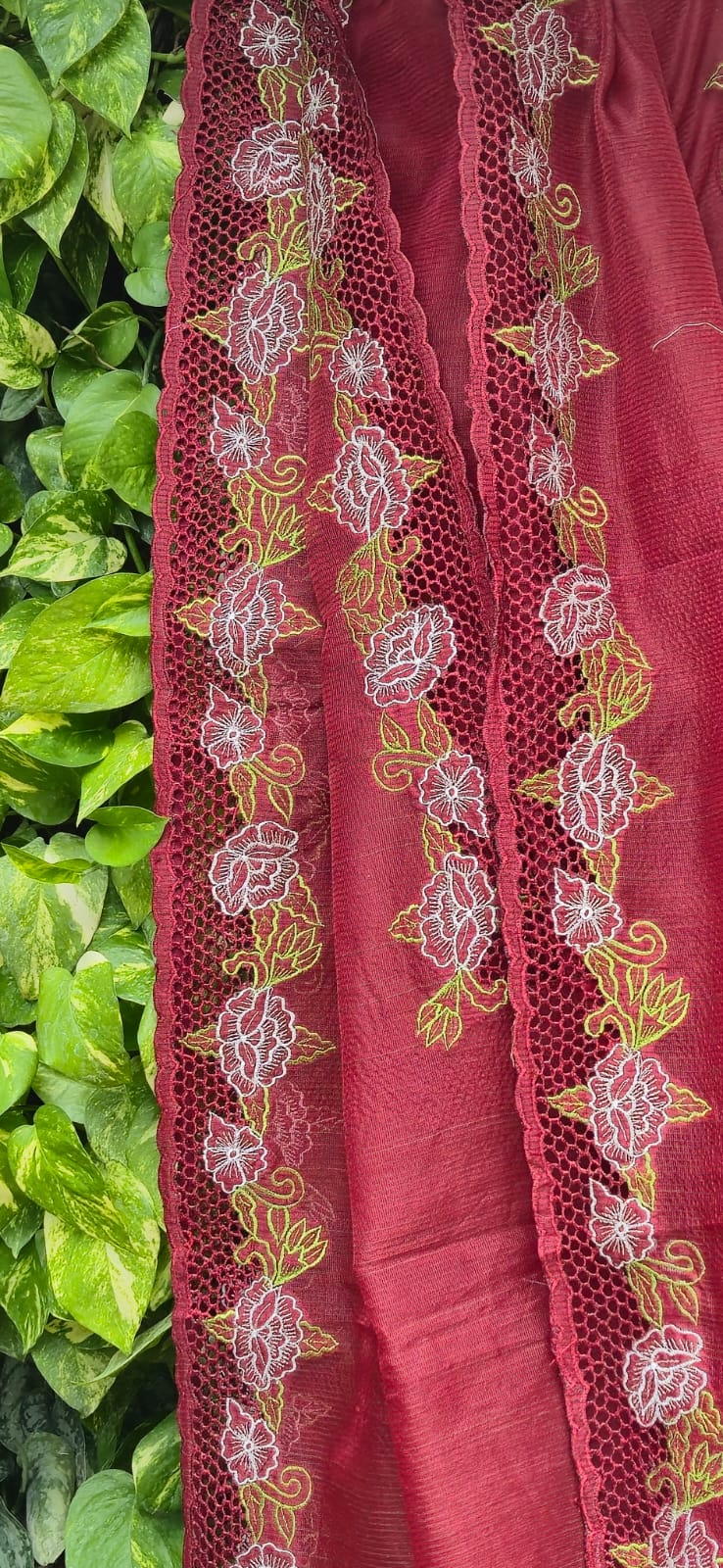Boutique collection red cutwork embroidery premium sarees collection Silky kota cutwork sarees