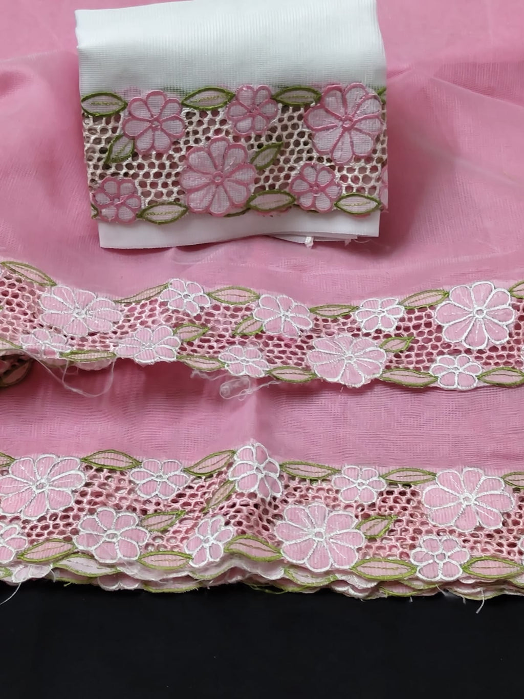 Pink beauty collection silky kota cutwork embroidery sarees Silky kota cutwork sarees