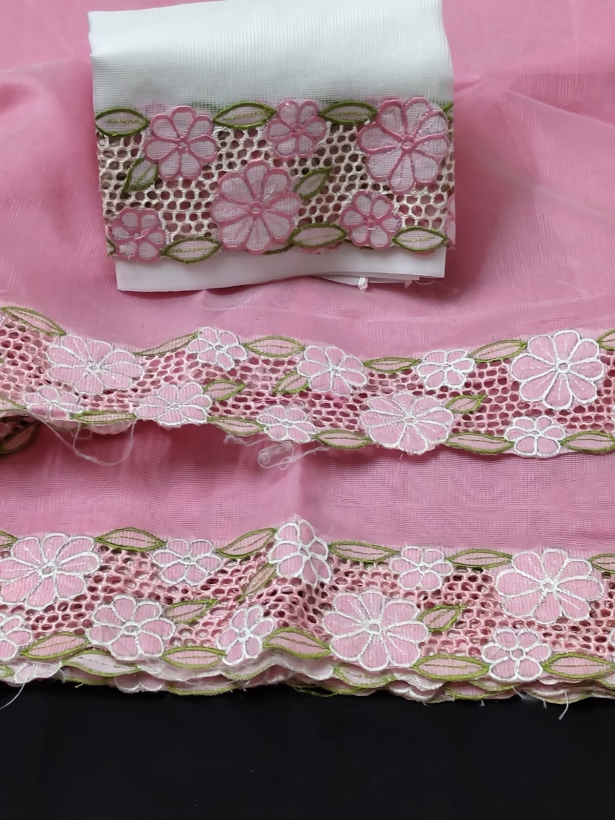 Pink beauty collection silky kota cutwork embroidery sarees Silky kota cutwork sarees