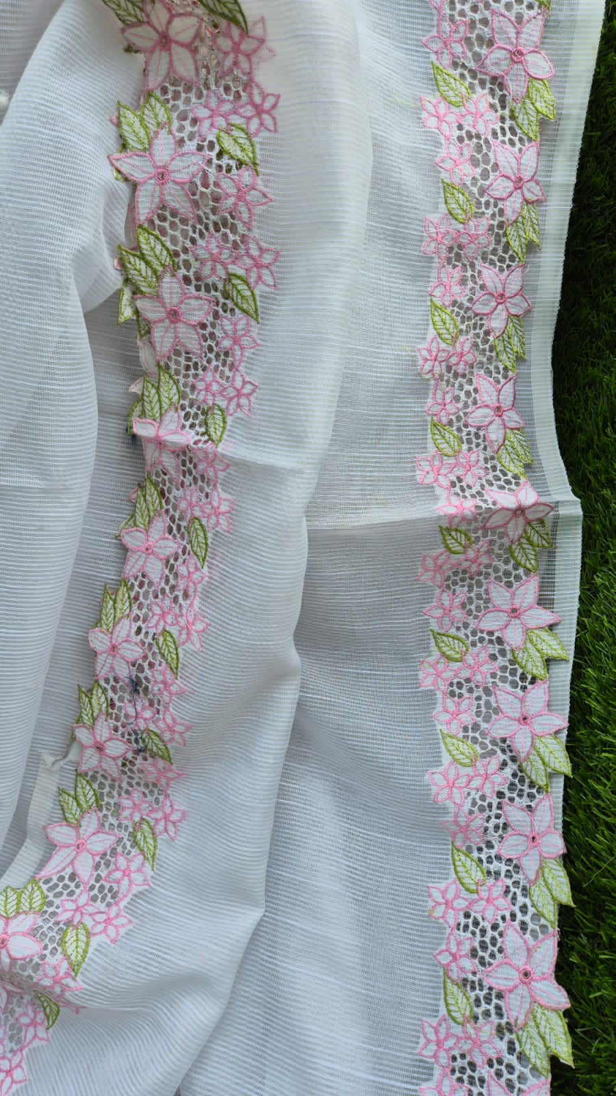 White floral beautiful cutwork embroidery premium sarees collection Silky kota cutwork sarees