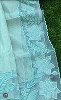 Beautiful silky Kota saree and blouse with organza border and applique work Organza