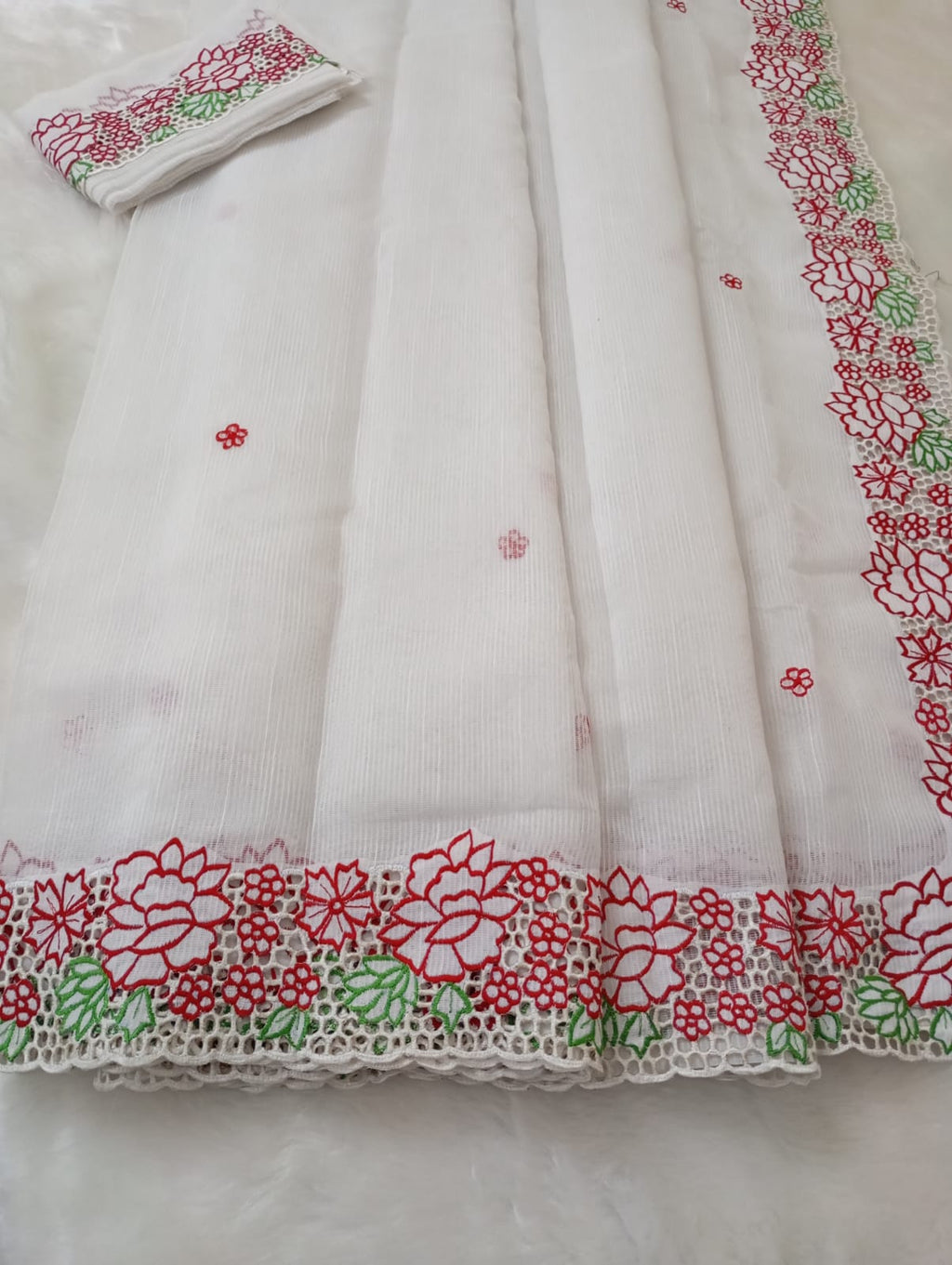 Exclusive white baptism special cutwork embroidery designer sarees White