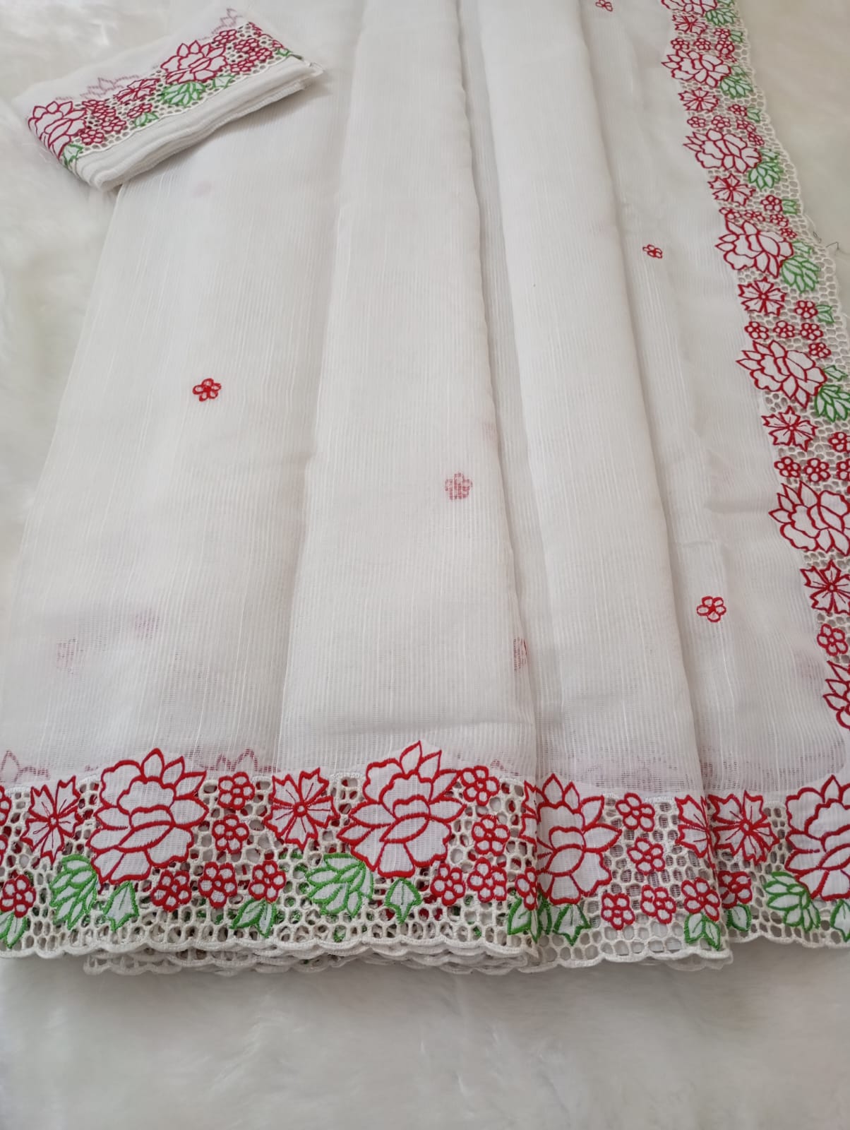 Exclusive white baptism special cutwork embroidery designer sarees White