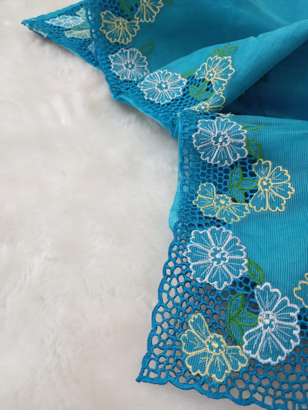 Blue green floral cutwork embroidery premium sarees collection