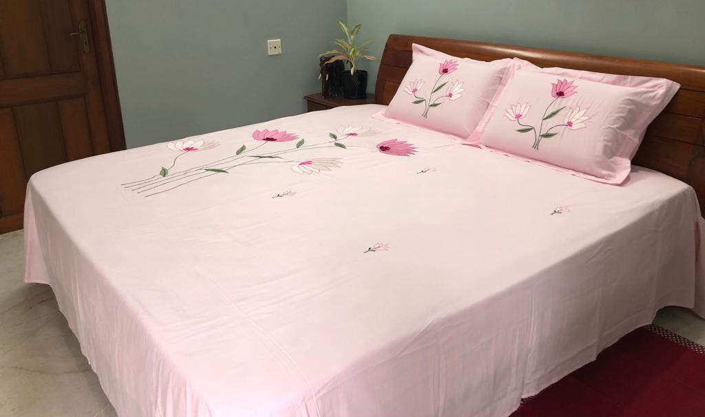 Premium pastel shades elegant Designer Embroidery Bedsheets Collection Pink peach Bedsheets