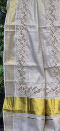 Tissue Cotton Kerala saree & blouse with cutwork Off white Kerala saree