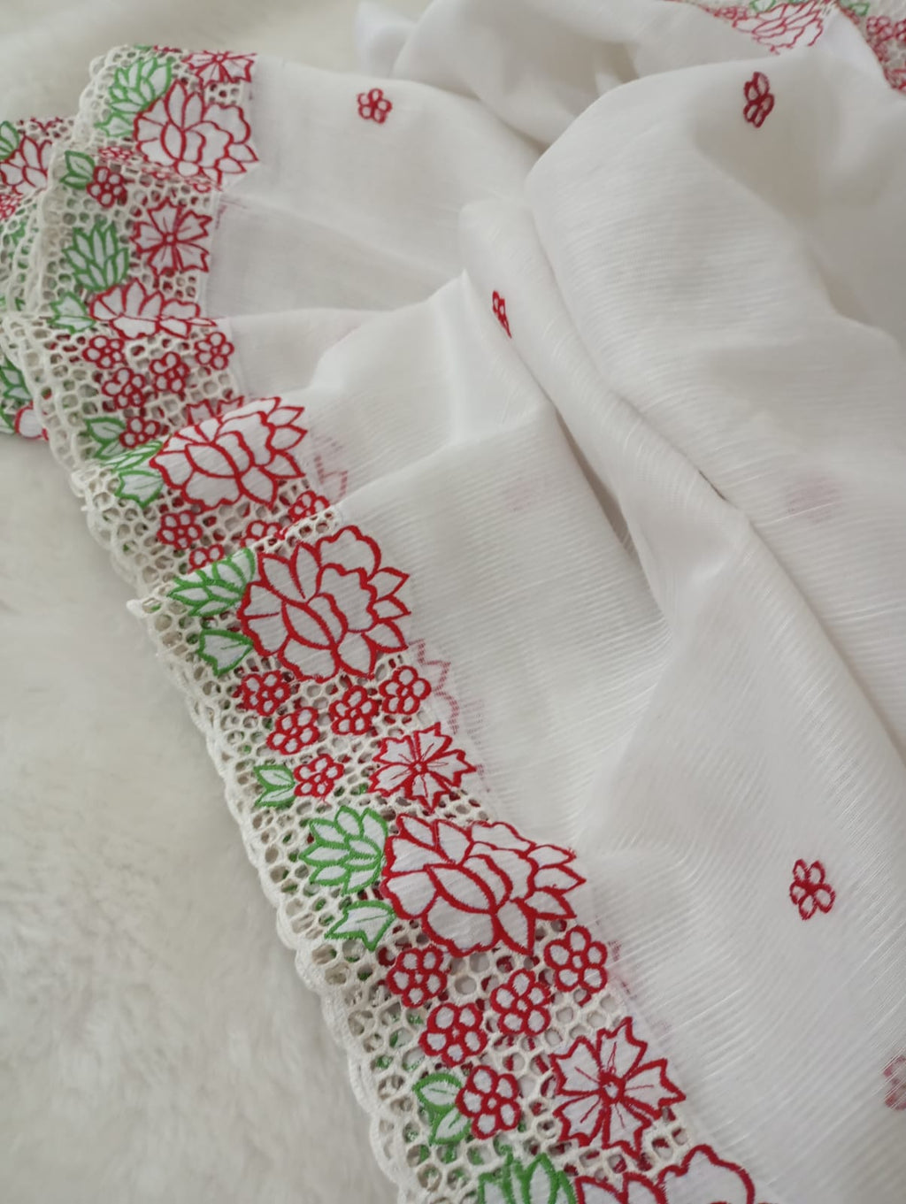 Exclusive white baptism special cutwork embroidery designer sarees