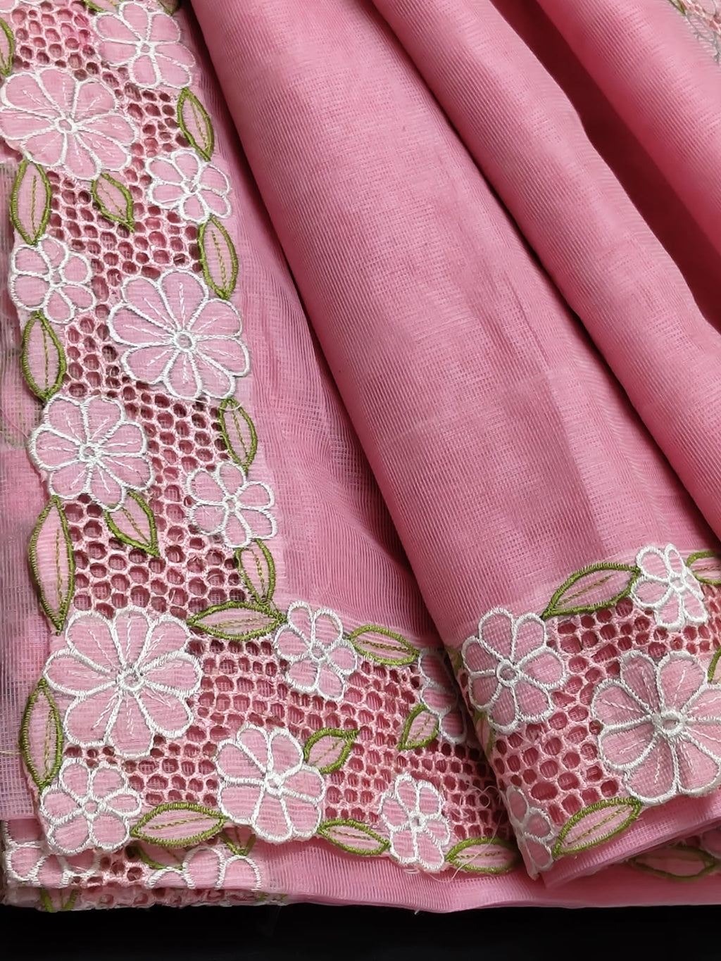 Pink beauty collection silky kota cutwork embroidery sarees Silky kota cutwork sarees