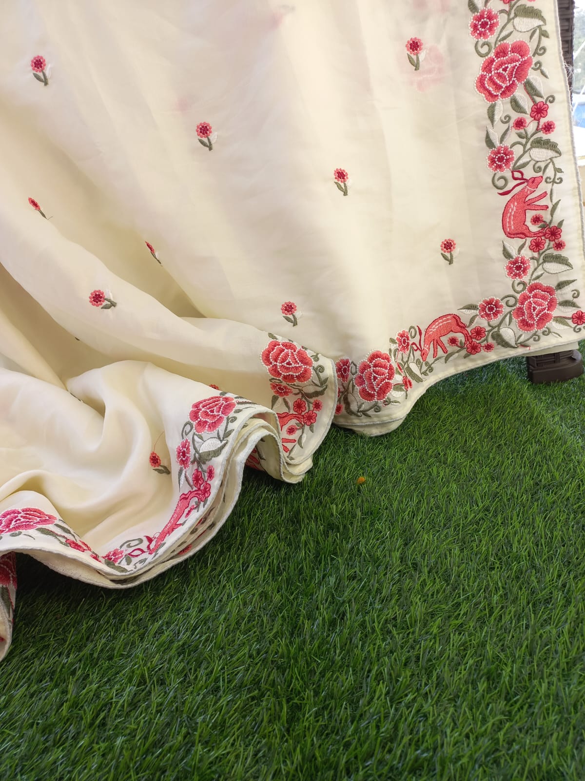 Beautiful embroidery on moonga tussar silk sarees Designer sarees collection
