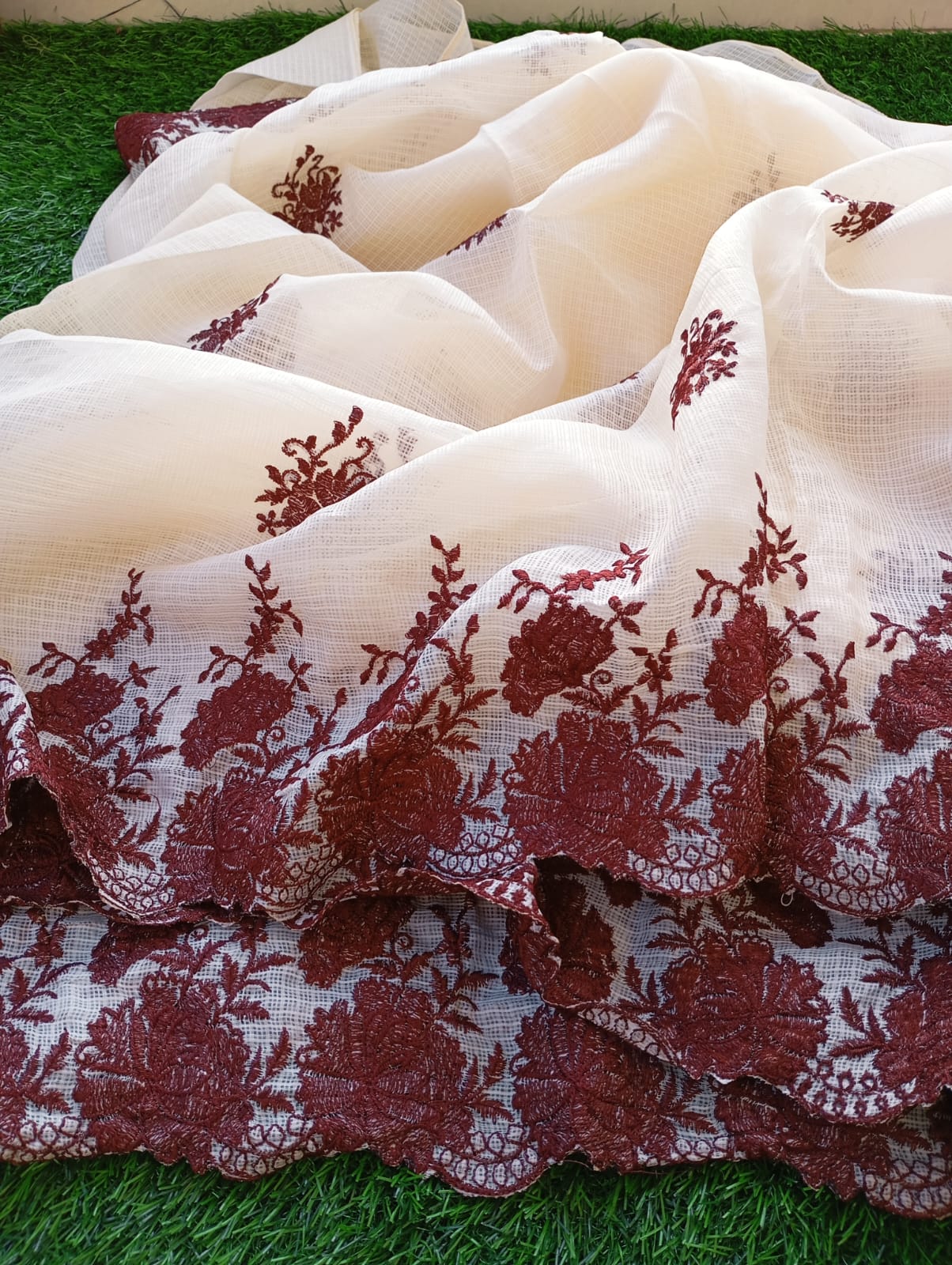 Premium white red Kota embroidery designer sarees Kota embroidery sarees