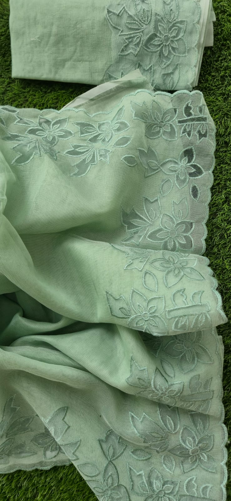 Premium Silky Kota green embroidery designer applique sarees Kota embroidery sarees